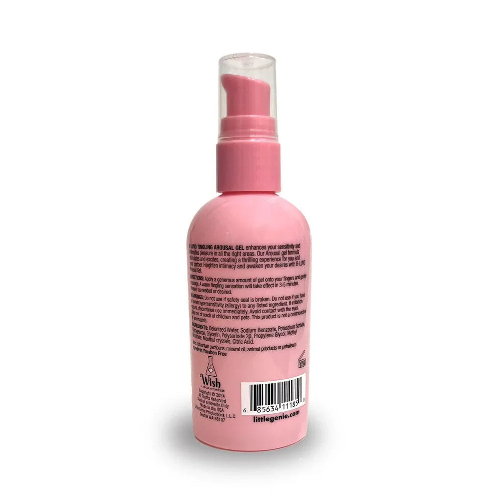 B-LUVD Tingling Arousal Gel bottle reverse, showing directions and ingredients