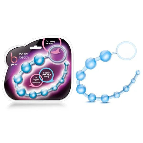 B Yours Basic Beads in blue, graduated bead strand with pull ring and blister pack