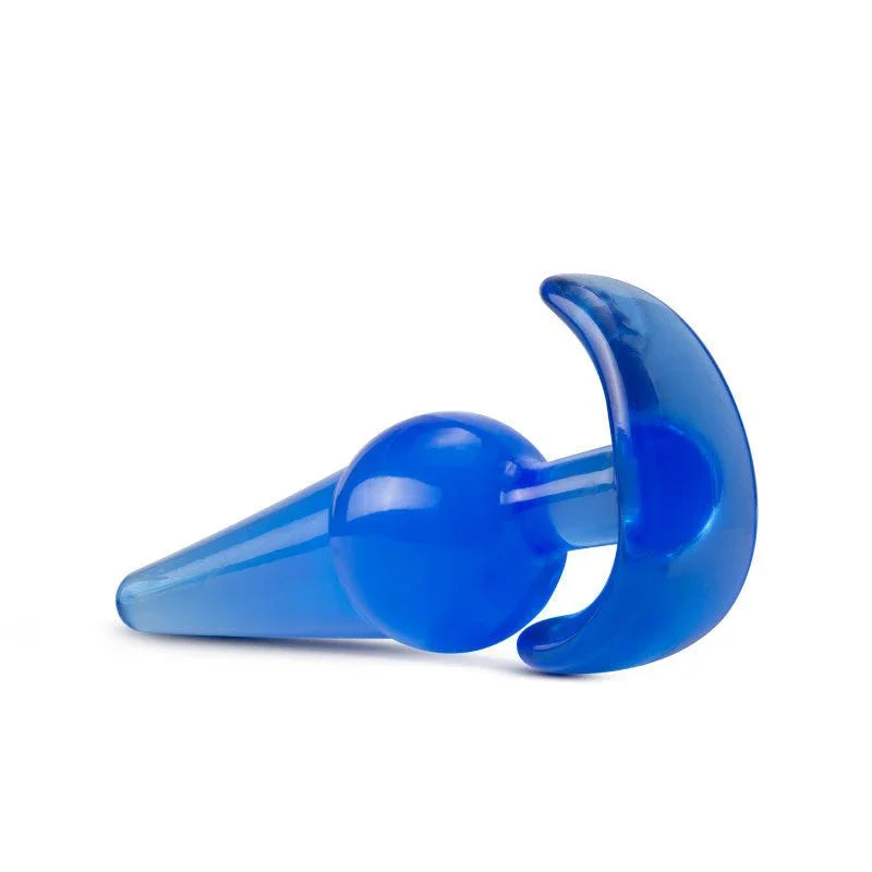 Blue B Yours large plug lying down with the curved base turned to the camera