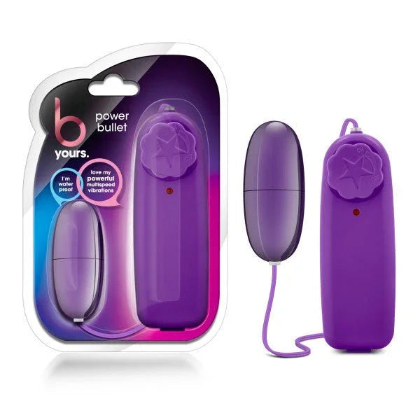 B Yours Power Bullet in purple, egg and star-dial controller beside its blister pack
