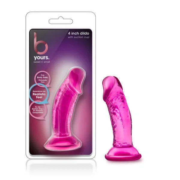 B Yours Sweet n Small 4 inch dildo in translucent pink with suction base and blister pack