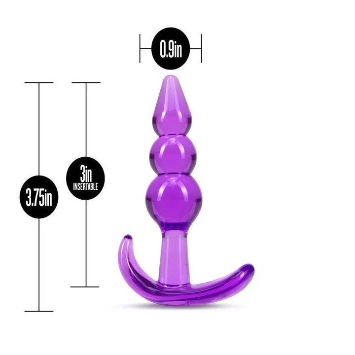 Triple Bead Anal Plug dimensions: 3.75in long, 3in insertable, 0.9in wide