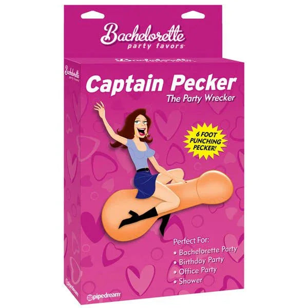 Bachelorette Party Captain Pecker retail bag, a giant inflatable penis with a cartoon rider