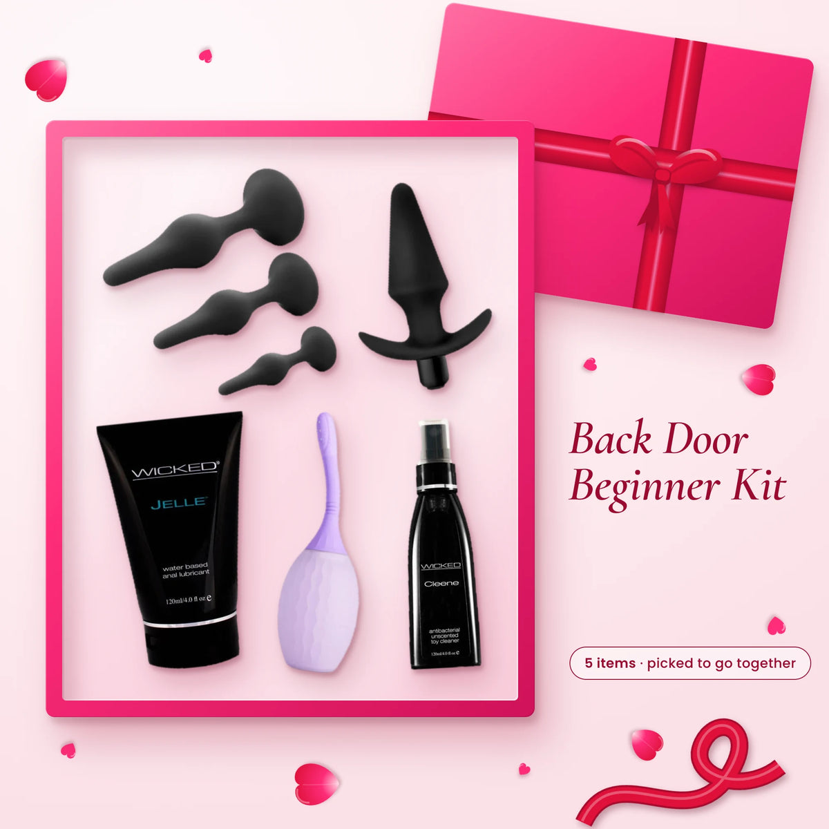 Back Door Beginner Kit: Anal Adventures Platinum Plug Kit, Anal Adventures Vibrating Plug, Wicked Jelle Anal Lube 120ml…