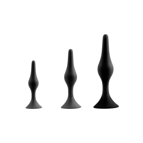 Back Up 3-in-1 smooth plug kit in Black, the three graduated plugs in a row