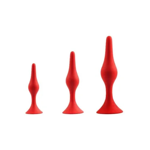 Back Up 3-in-1 smooth plug kit in Red, three slim plugs lined up by size