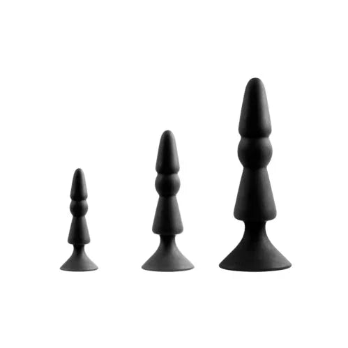 Back Up 3-in-1 tiered plug kit in Black, three stacked-bead plugs by size