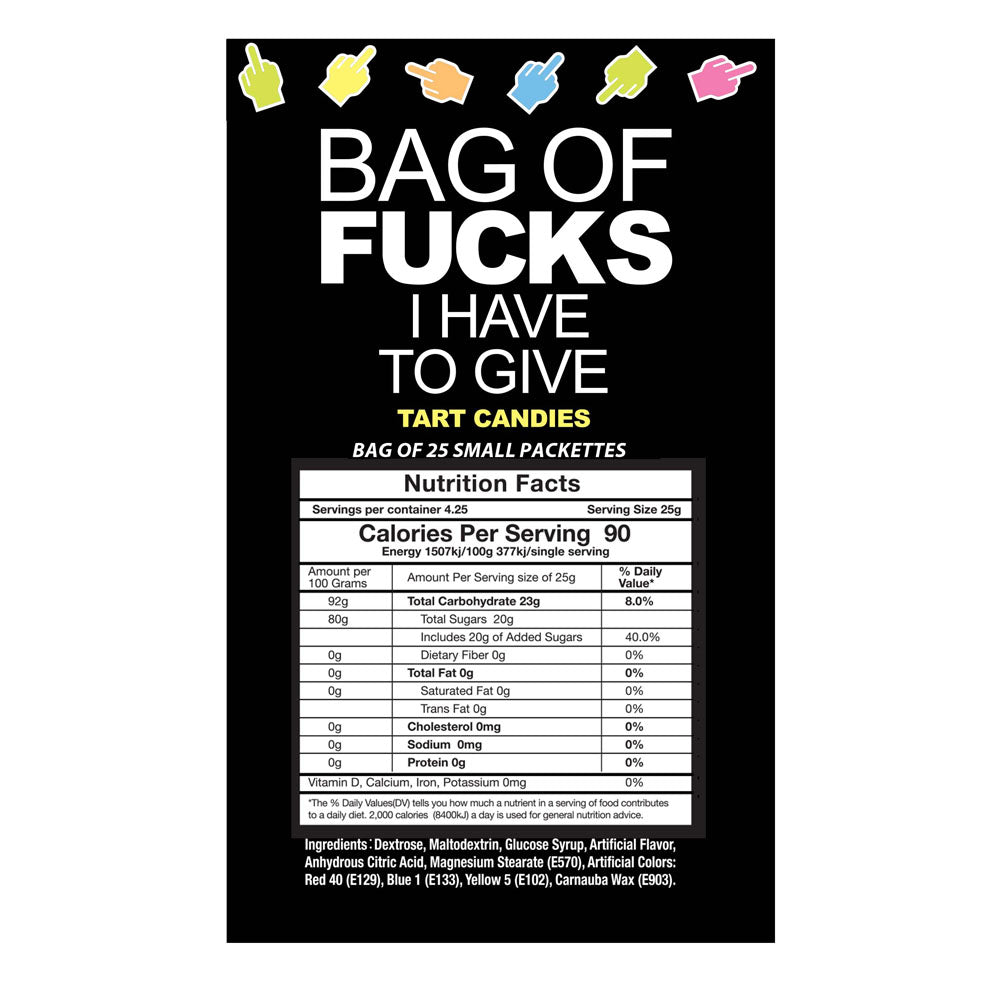 Bag Of Fucks I Have To Give - Bag of 25 - Fruit Flavoured Lollies - Bag of 25 Mini Packs – Sex toys NZ by Naughtyhut. Discreet delivery nationwide.