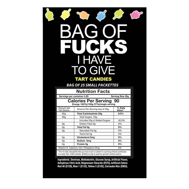 Bag Of Fucks I Have To Give - Bag of 25 - Fruit Flavoured Lollies - Bag of 25 Mini Packs – Sex toys NZ by Naughtyhut. Discreet delivery nationwide.