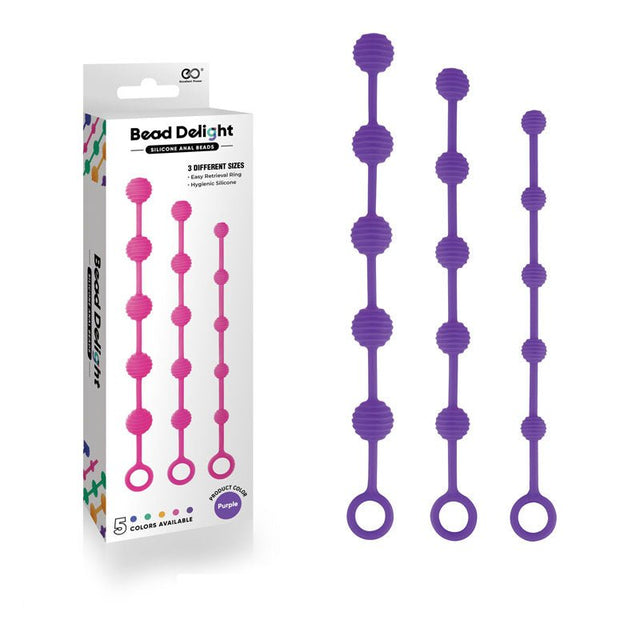 Buy Bead Delight Silicone Anal Beads - Purple - Purple Anal Beads - Set of 3 Sizes – Naughtyhut NZ sex toys online. Discreet delivery & top brands.