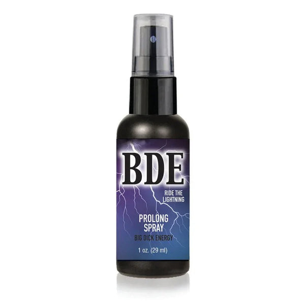 Big Dick Energy Prolong Spray, black 29 ml pump bottle with lightning artwork