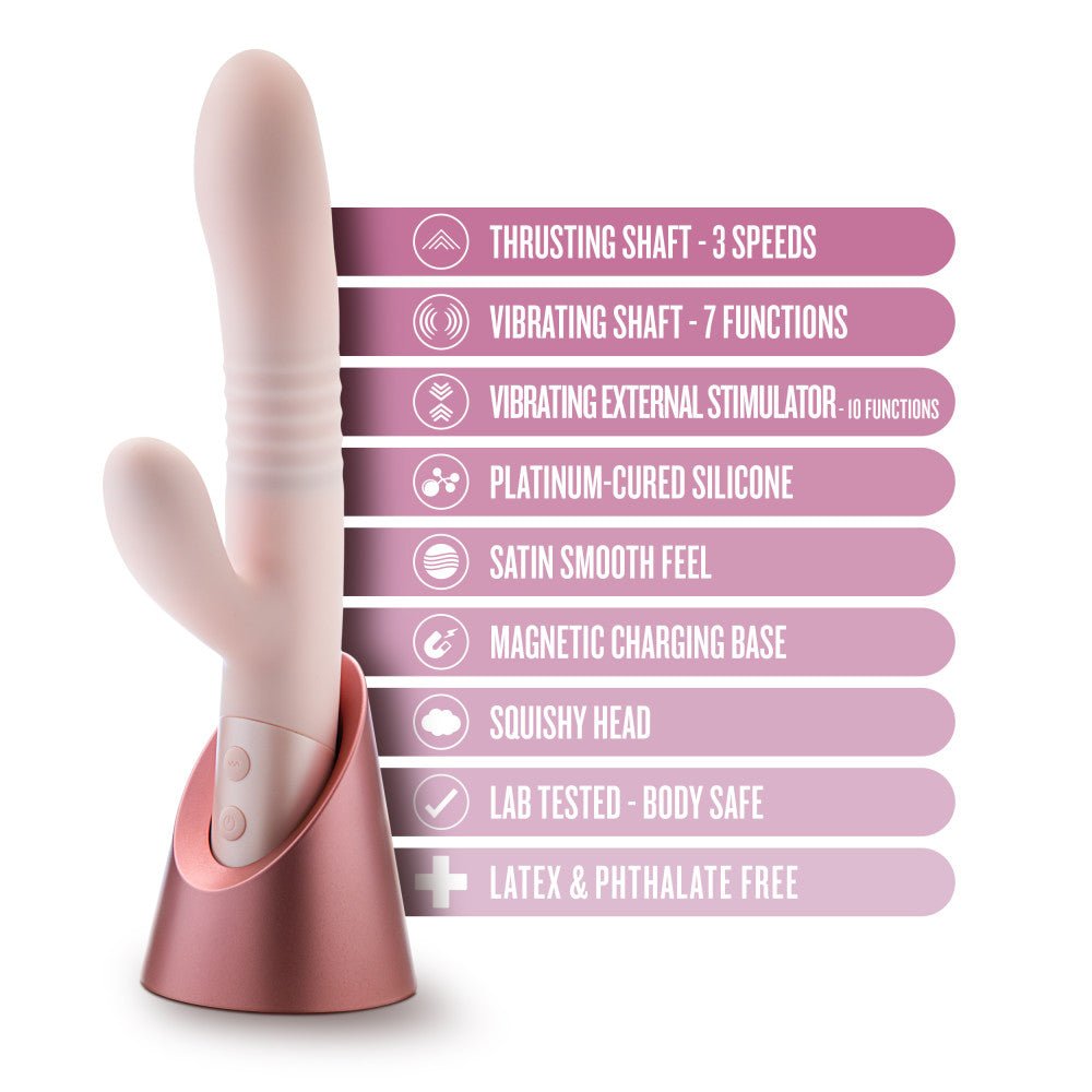 Blush - Fraya - Pink - Pink 24.1 cm USB Rechargeable Thrusting Rabbit Vibrator – Sex toys NZ by Naughtyhut. Discreet delivery nationwide.