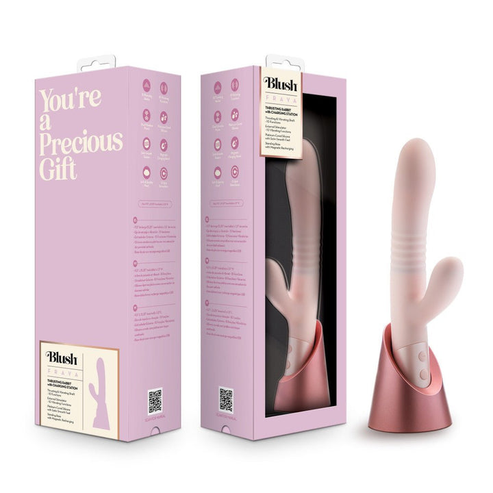 Blush - Fraya - Pink - Pink 24.1 cm USB Rechargeable Thrusting Rabbit Vibrator – Sex toys NZ by Naughtyhut. Discreet delivery nationwide.