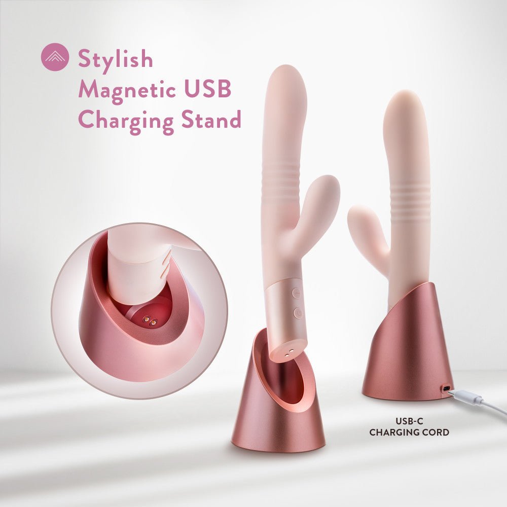 Blush - Fraya - Pink - Pink 24.1 cm USB Rechargeable Thrusting Rabbit Vibrator – Sex toys NZ by Naughtyhut. Discreet delivery nationwide.