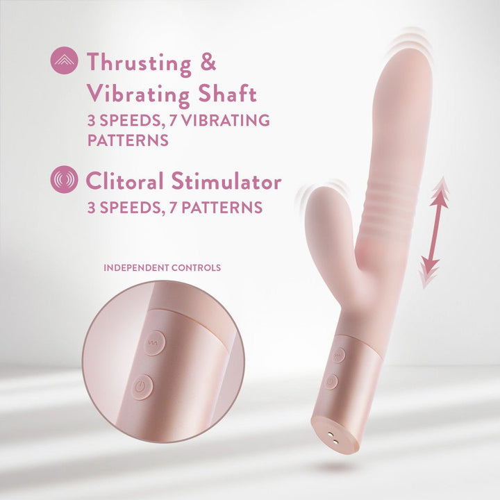 Blush - Fraya - Pink - Pink 24.1 cm USB Rechargeable Thrusting Rabbit Vibrator – Sex toys NZ by Naughtyhut. Discreet delivery nationwide.