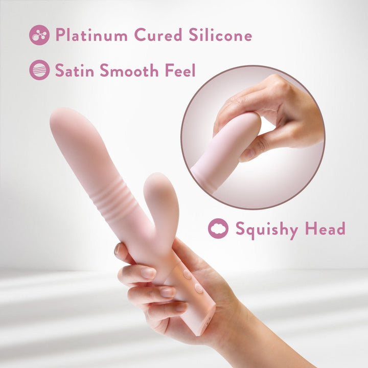 Blush - Fraya - Pink - Pink 24.1 cm USB Rechargeable Thrusting Rabbit Vibrator – Sex toys NZ by Naughtyhut. Discreet delivery nationwide.