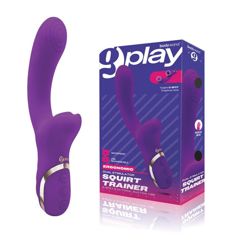 Buy Bodywand G - Play Dual Stimulator Squirt Trainer - Purple 22 cm USB Rechargeable Rabbit Vibrator with Air Pulsation – Naughtyhut NZ sex toys online. Discreet delivery & top brands.