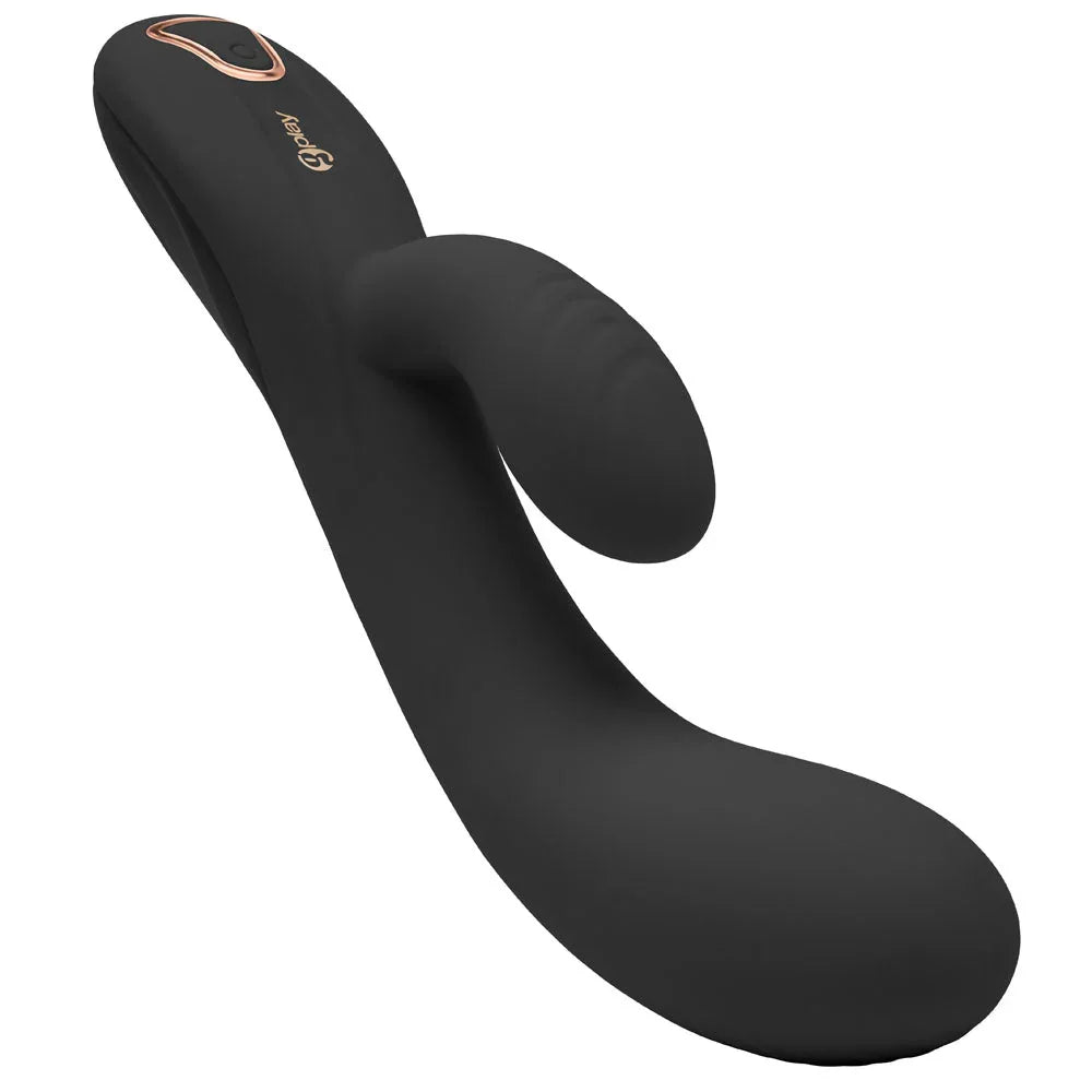 Bodywand G-Play Squirt Trainer in Black lying flat, rose-gold handle loop visible