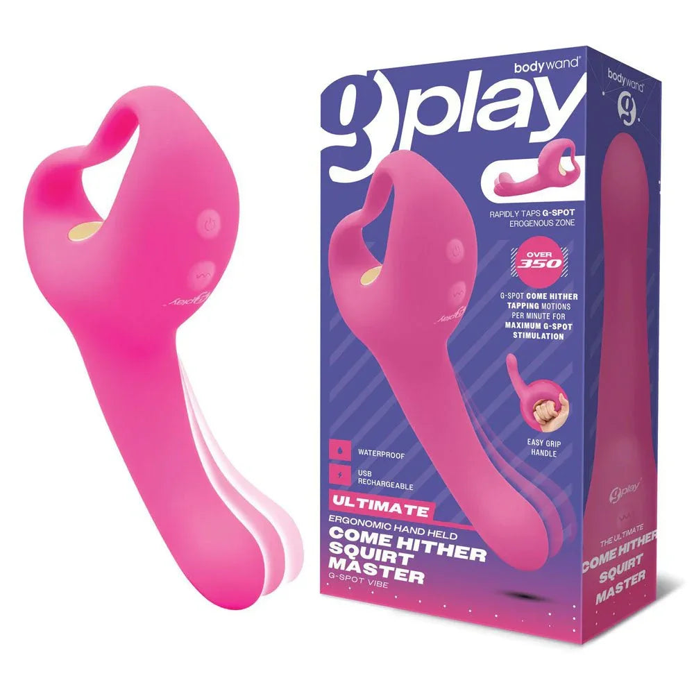 Bodywand G-Play Squirt Master in Pink beside its purple retail box