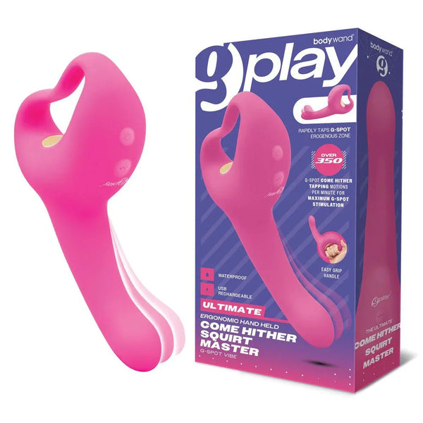 Bodywand G-Play Squirt Master in Pink beside its purple retail box