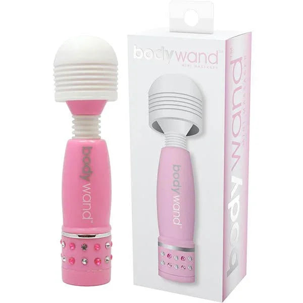 Bodywand Mini Massager in pink, silicone, ribbed head with jewelled base.