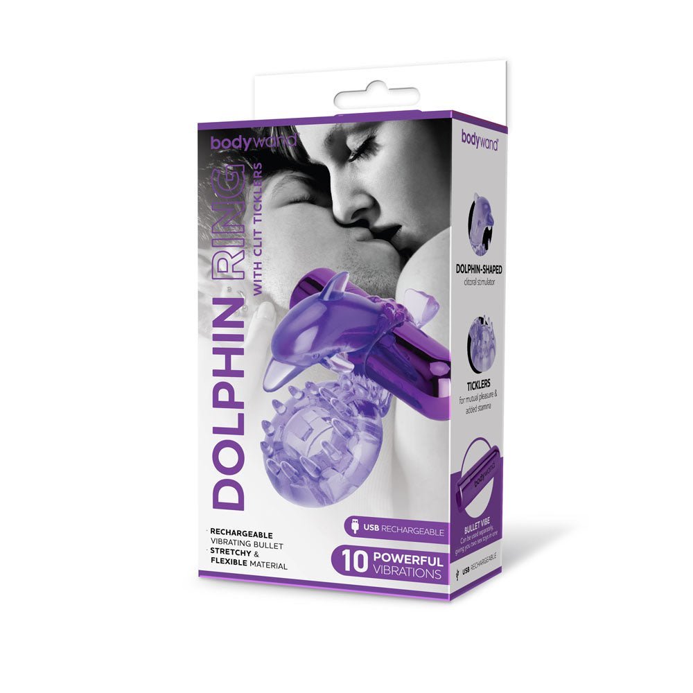 Bodywand Rechargeable Dolphin Ring with Clit Ticklers - Purple USB Rechargeable Vibrating Cock Ring – Sex toys NZ by Naughtyhut. Discreet delivery nationwide.