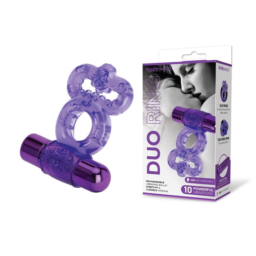 Bodywand Rechargeable Duo Ring - Purple USB Rechargable Vibrating Cock Ring – Sex toys NZ by Naughtyhut. Discreet delivery nationwide.
