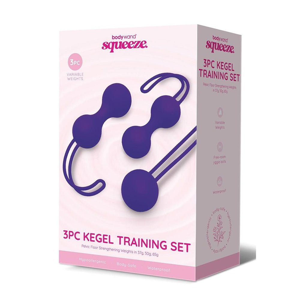Bodywand Squeeze 3pc Kegel Training Set - Purple Weighted Kegel Ball Set - 3 Piece Kit – Sex toys NZ by Naughtyhut. Discreet delivery nationwide.