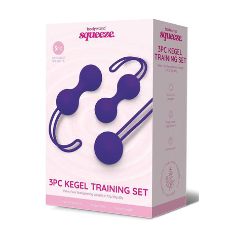 Buy Bodywand Squeeze 3pc Kegel Training Set - Purple Weighted Kegel Ball Set - 3 Piece Kit – Naughtyhut NZ sex toys online. Discreet delivery & top brands.