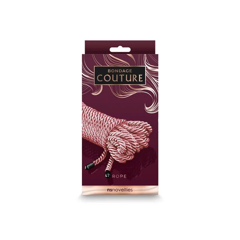 Bondage Couture rope retail box in burgundy, rose gold coil pictured on the front