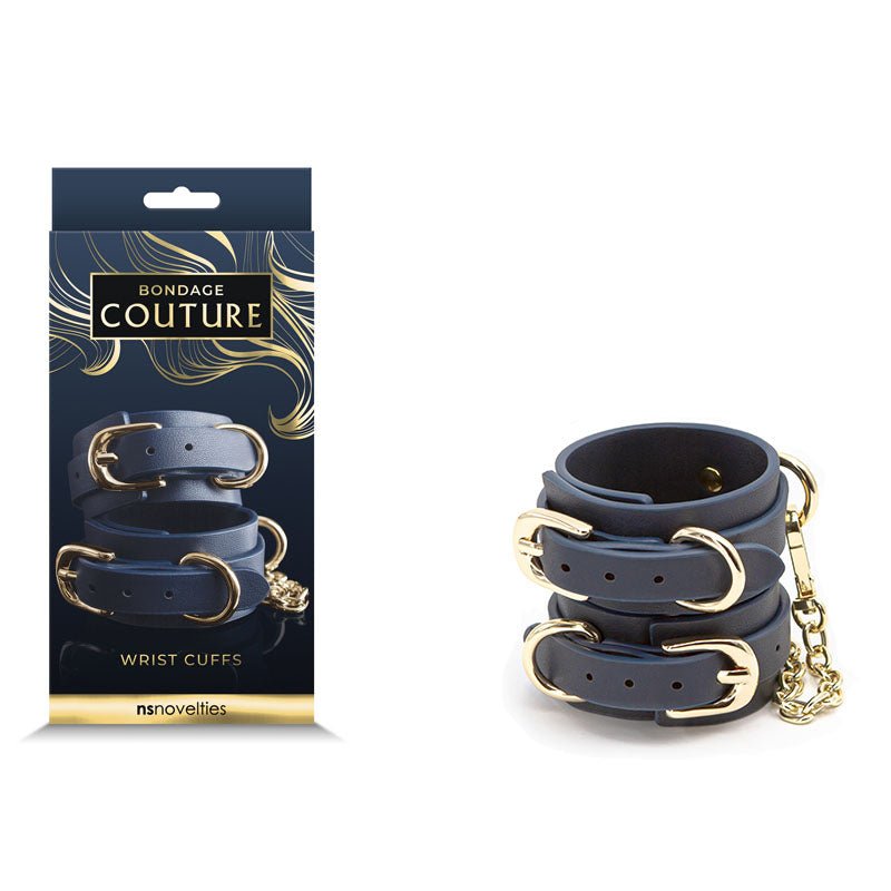 Buy Bondage Couture Wrist Cuffs - Blue - Blue Restraints – Naughtyhut NZ sex toys online. Discreet delivery & top brands.