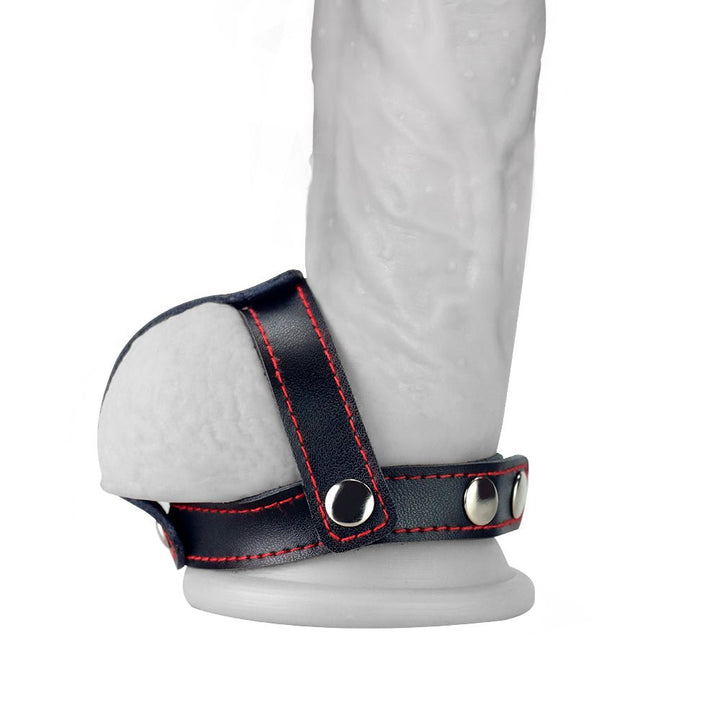 Bondage Fetish T - Style Leather Cock Ring with Ball Divider - Black Cock Ring – Sex toys NZ by Naughtyhut. Discreet delivery nationwide.