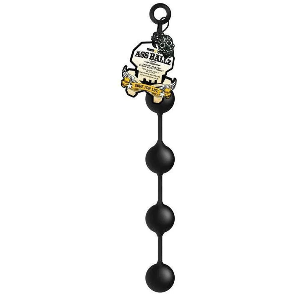 Boneyard Ass Ballz Large in Black hanging from its skull hang tag