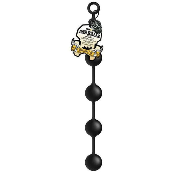 Boneyard Ass Ballz Large in Black hanging from its skull hang tag