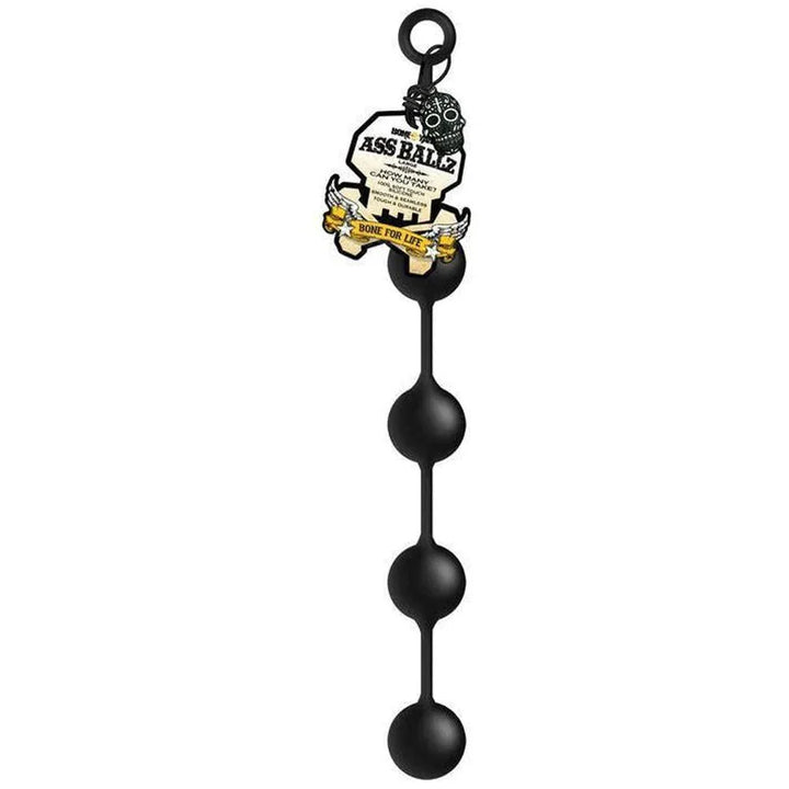Boneyard Ass Ballz Large in Black hanging from its skull hang tag