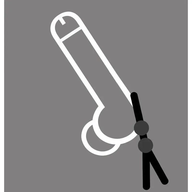 Boneyard Cock Leash diagram: leash cinched around the shaft base only