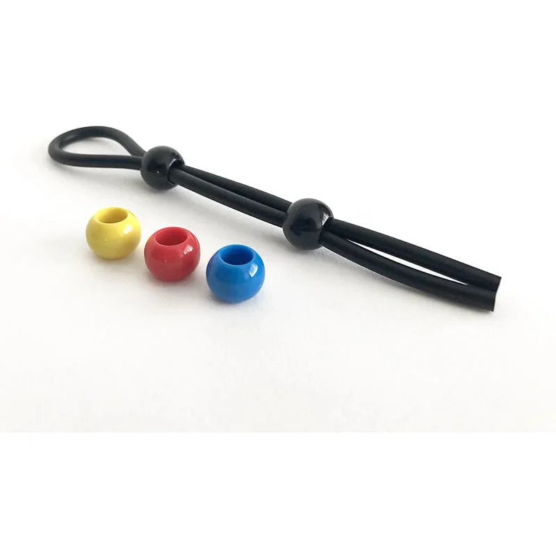 Boneyard Cock Leash Double with its yellow, red and blue snap-on slider beads