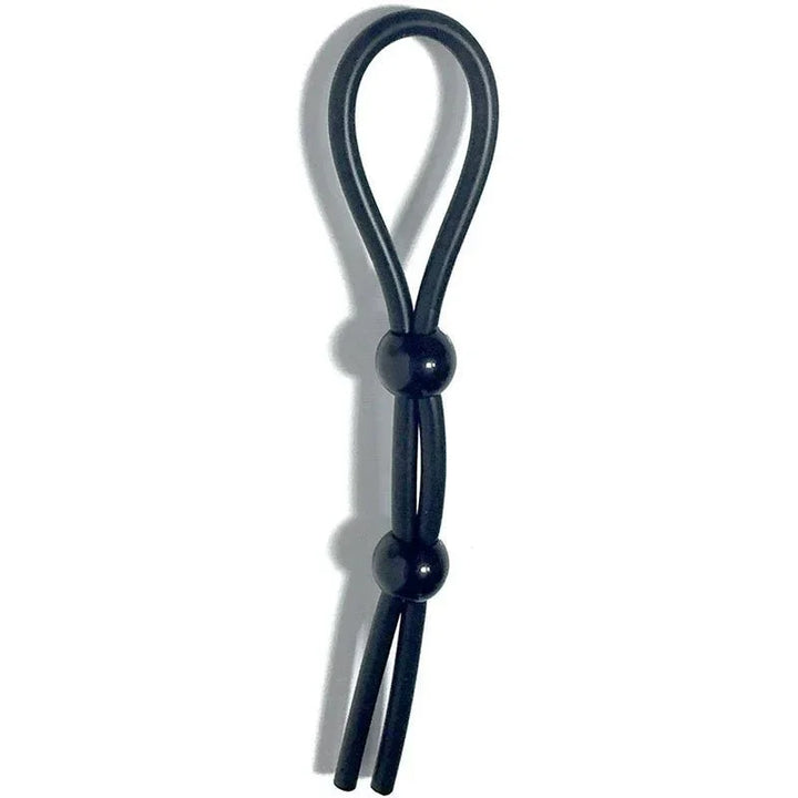 Boneyard Cock Leash Double in Black, looped lasso with two sliders, on white