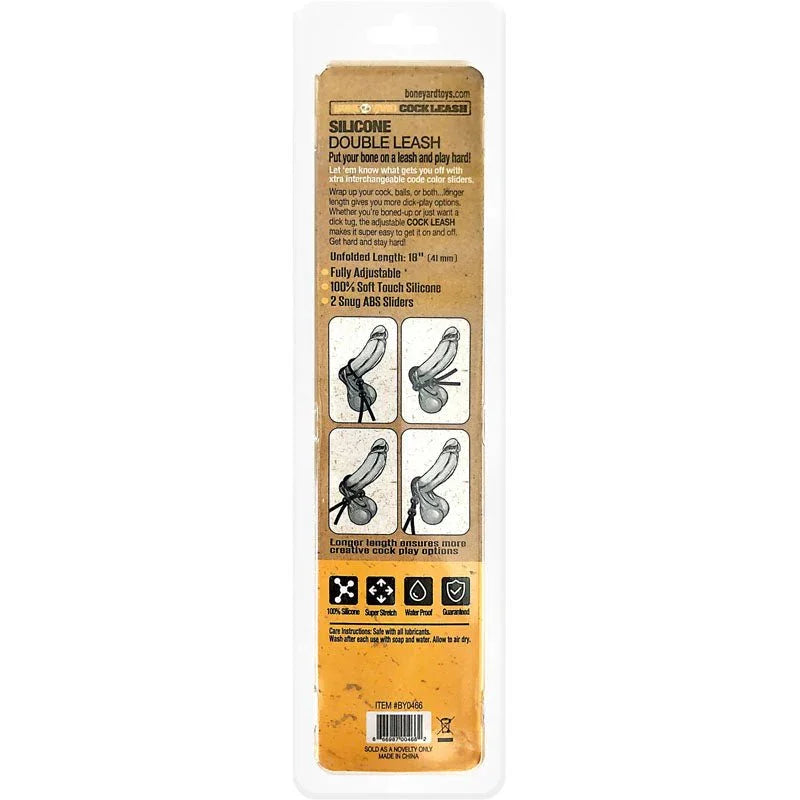 Boneyard Cock Leash Double packaging back with instructions and diagrams