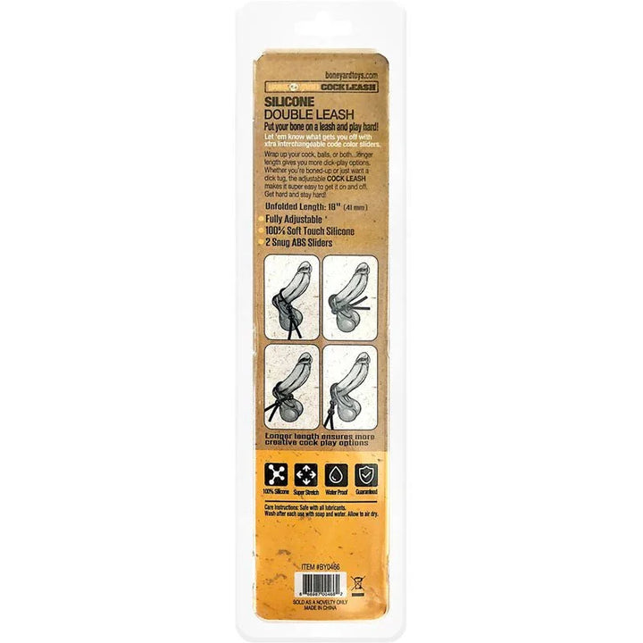 Boneyard Cock Leash Double packaging back with instructions and diagrams