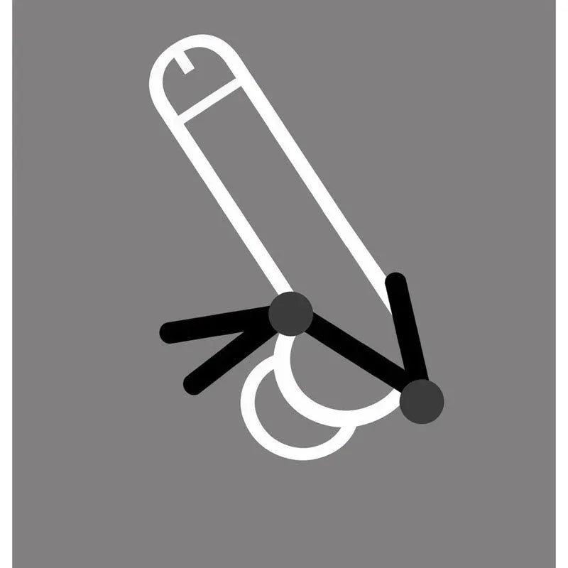 Boneyard Cock Leash diagram: leash split around shaft and behind the balls