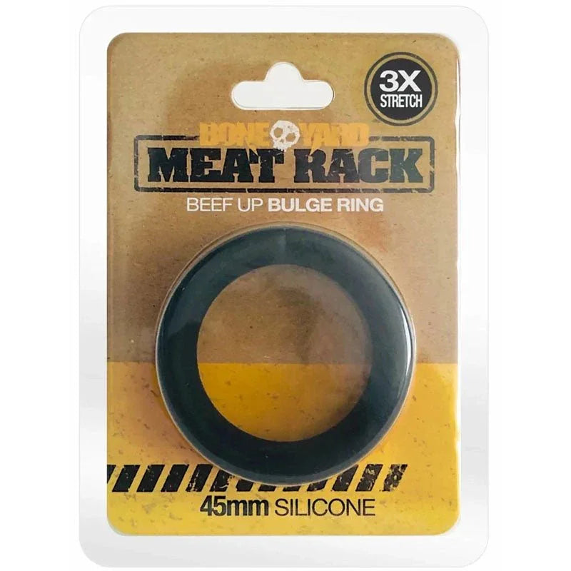 Bone Yard Meat Rack Beef Up Bulge Ring in black, 45mm silicone, 3x stretch.