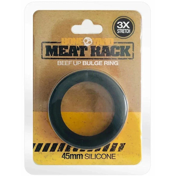 Bone Yard Meat Rack Beef Up Bulge Ring in black, 45mm silicone, 3x stretch.
