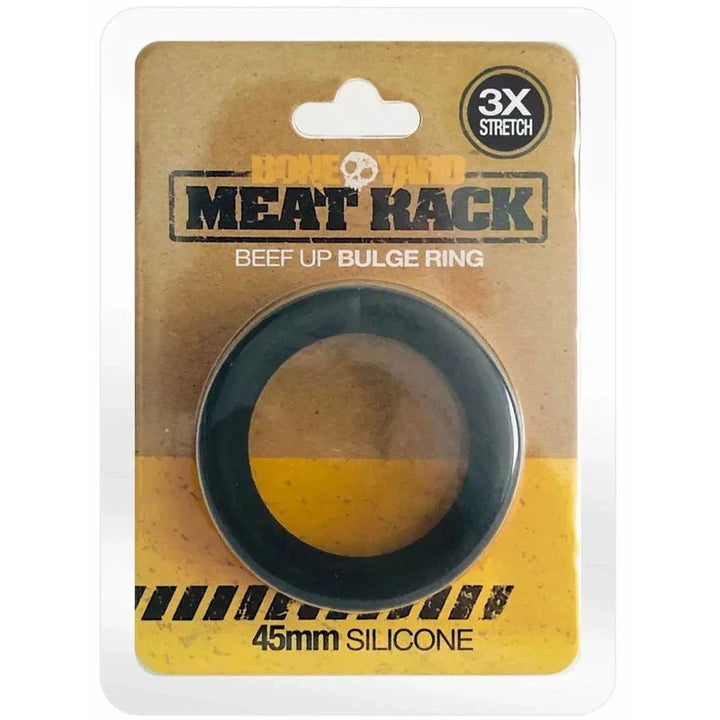 Bone Yard Meat Rack Beef Up Bulge Ring in black, 45mm silicone, 3x stretch.