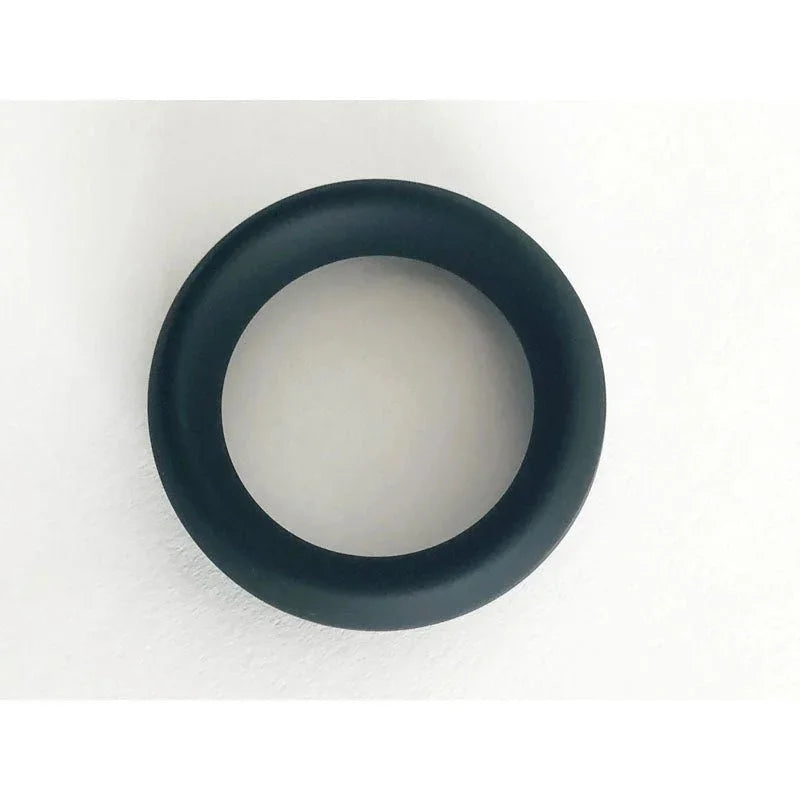 Black silicone cock ring, smooth texture, body-safe material.