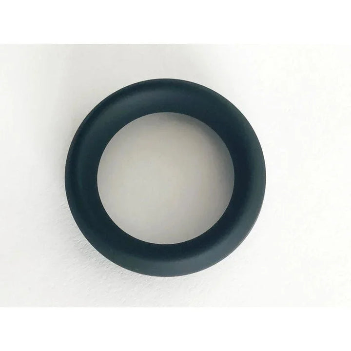 Black silicone cock ring, smooth texture, body-safe material.