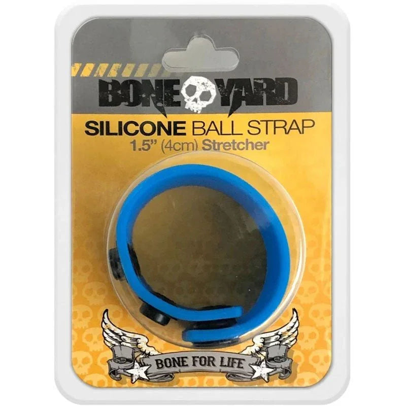 Boneyard Silicone Ball Strap 4 cm stretcher in Blue, in its blister card