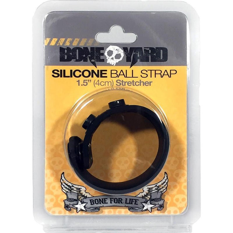 Boneyard Silicone Ball Strap Black - Black 3 - Snap 4 cm Adjustable Ball Stretcher Ring – Sex toys NZ by Naughtyhut. Discreet delivery nationwide.
