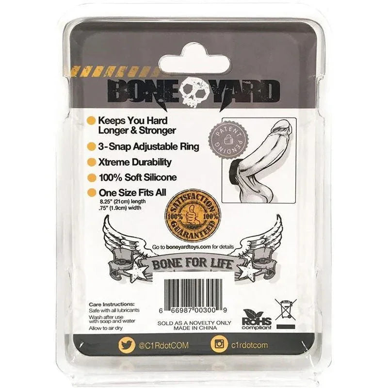 Boneyard Cock Strap packaging back with features list and barcode