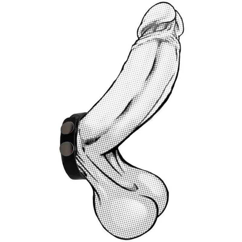 Boneyard Cock Strap illustration, strap snapped around shaft and balls